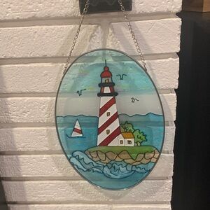 Source unknown Stained Glass Lighthouse Hanging Art - Red & Blue